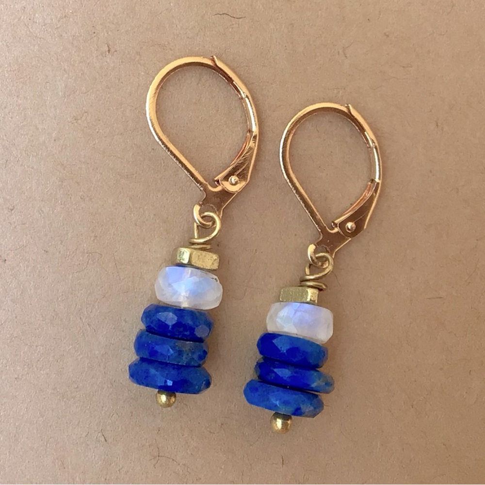 Lapis Moonstone Sundance Charm Earrings - Picture 1 of 9